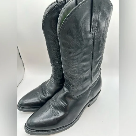 Laredo Boots 4240 Paris Lea Vamp Fox & Front Shaft Cowboy Black Leather Sz 9 - Picture 8 of 13